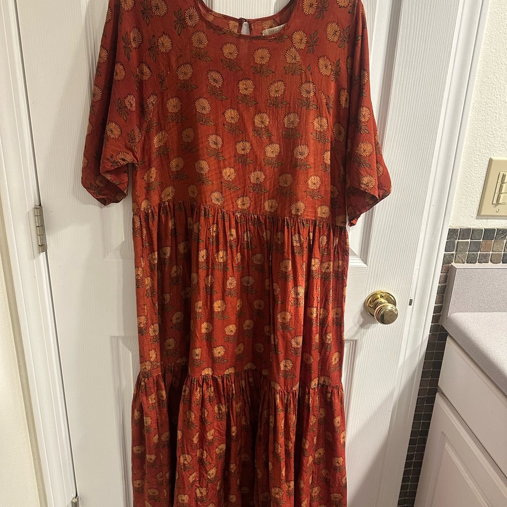 Christy Dawn Sunflower Print Rust Dress